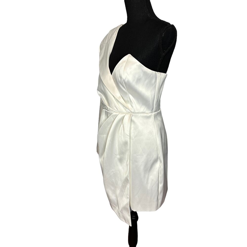 NBD White Satin Mini Dress LARGE Bridal One Shoulder Bustier Cocktail $238 NEW - Picture 7 of 9